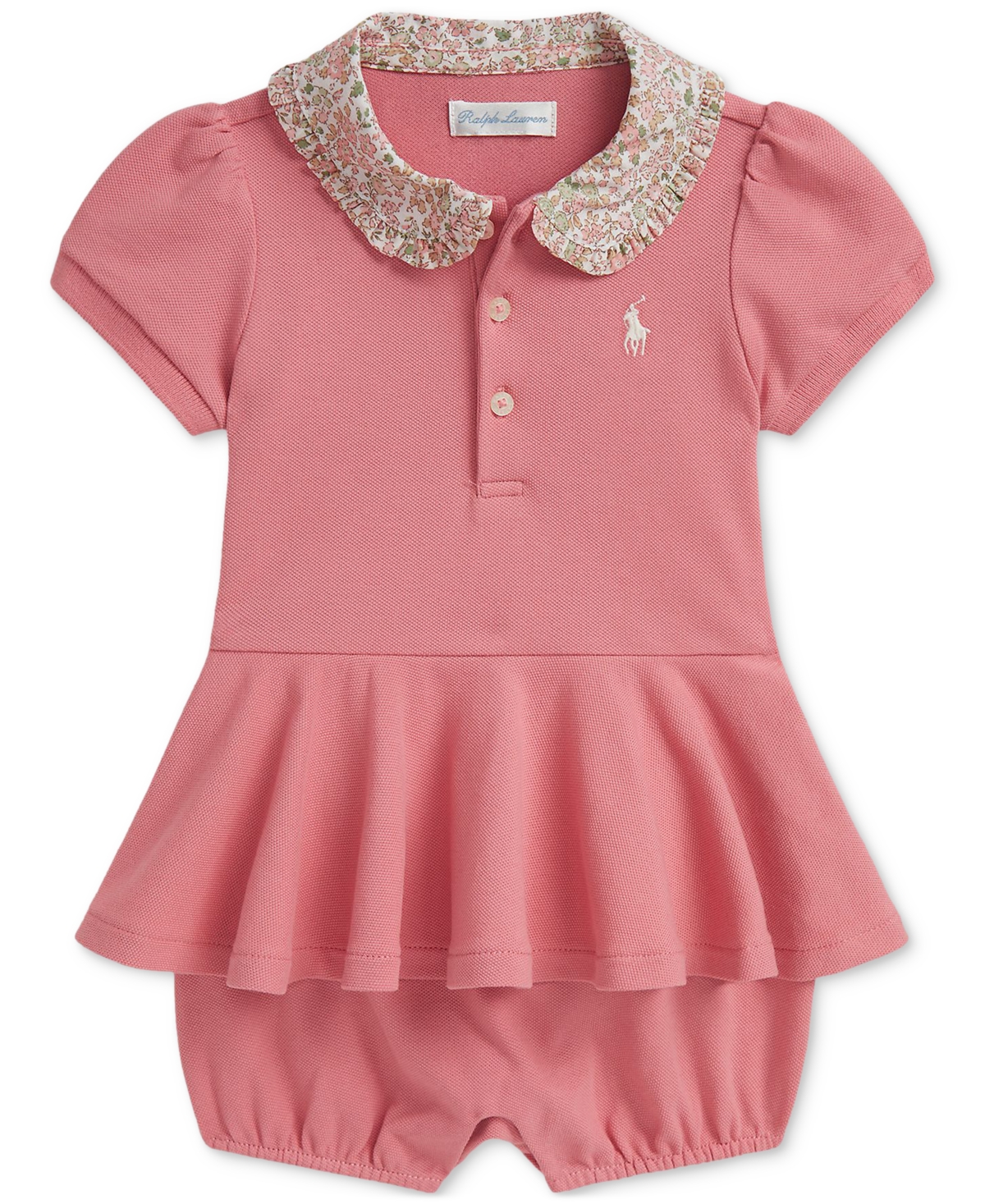 Polo Ralph Lauren Baby Girls Peplum Romper In Pink