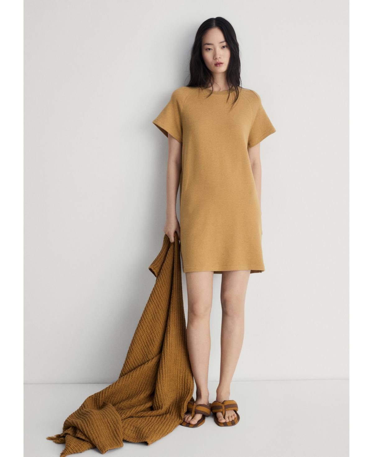 Mango Heather Fleece Cotton Nightgown Ochre In Orange