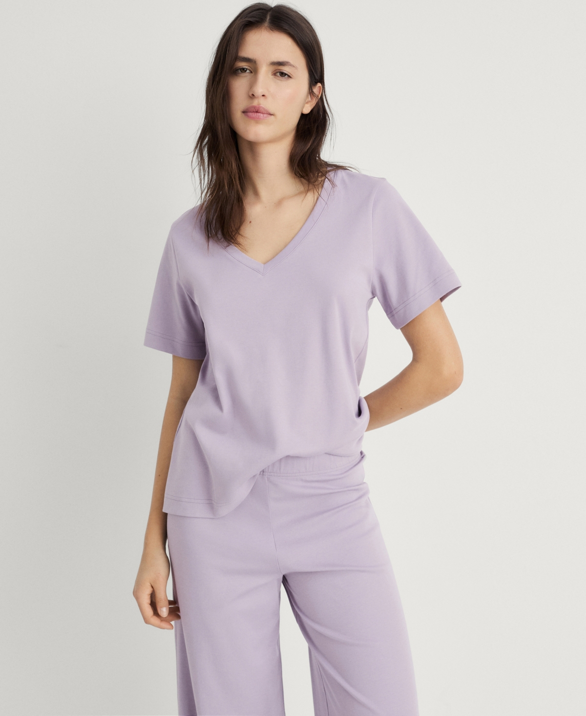 Mango Women's Plain V-neck Cotton Pajama T-shirt