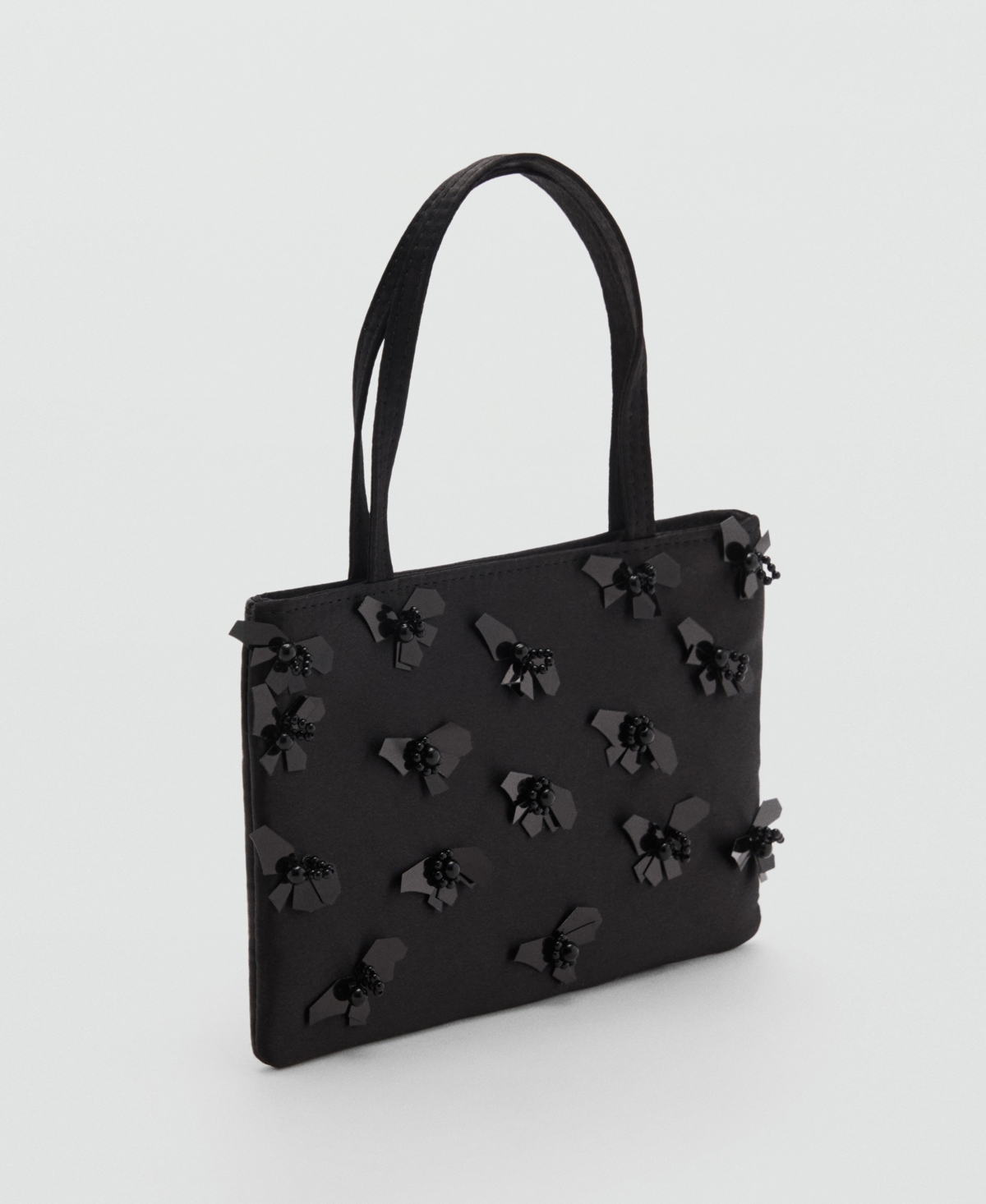 Women's Flower Applique Handbag - Black