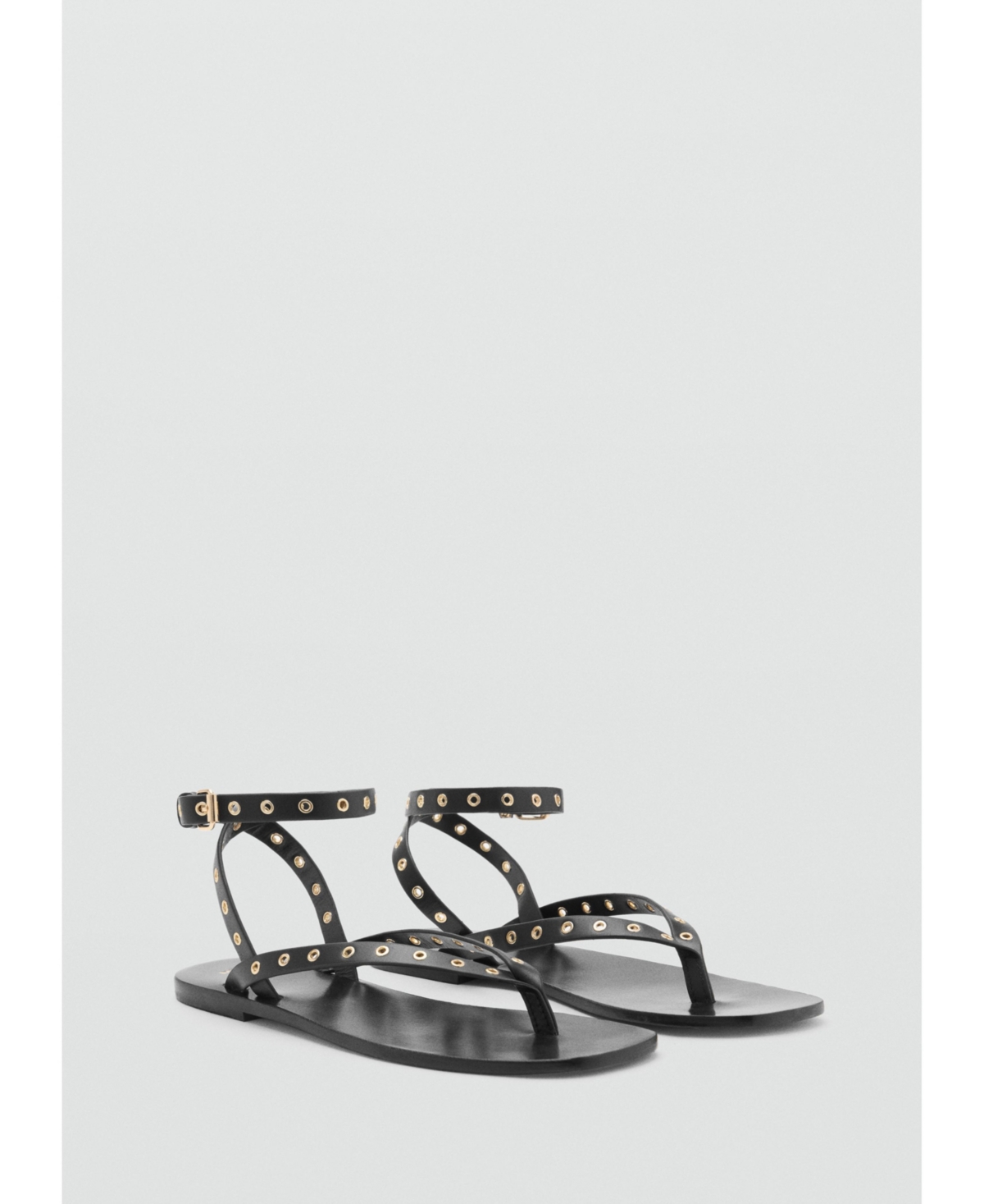 Mango Leather Sandal With Die-cut Straps Black