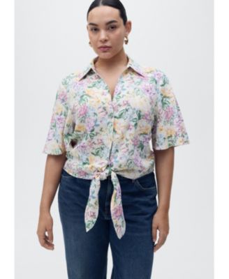 Women's Knotted Floral Linen Shirt