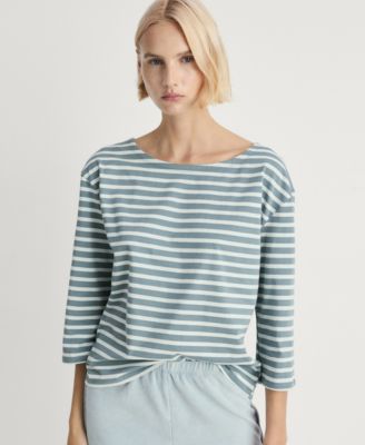 MANGO - Women's Woven Cotton Striped T-Shirt