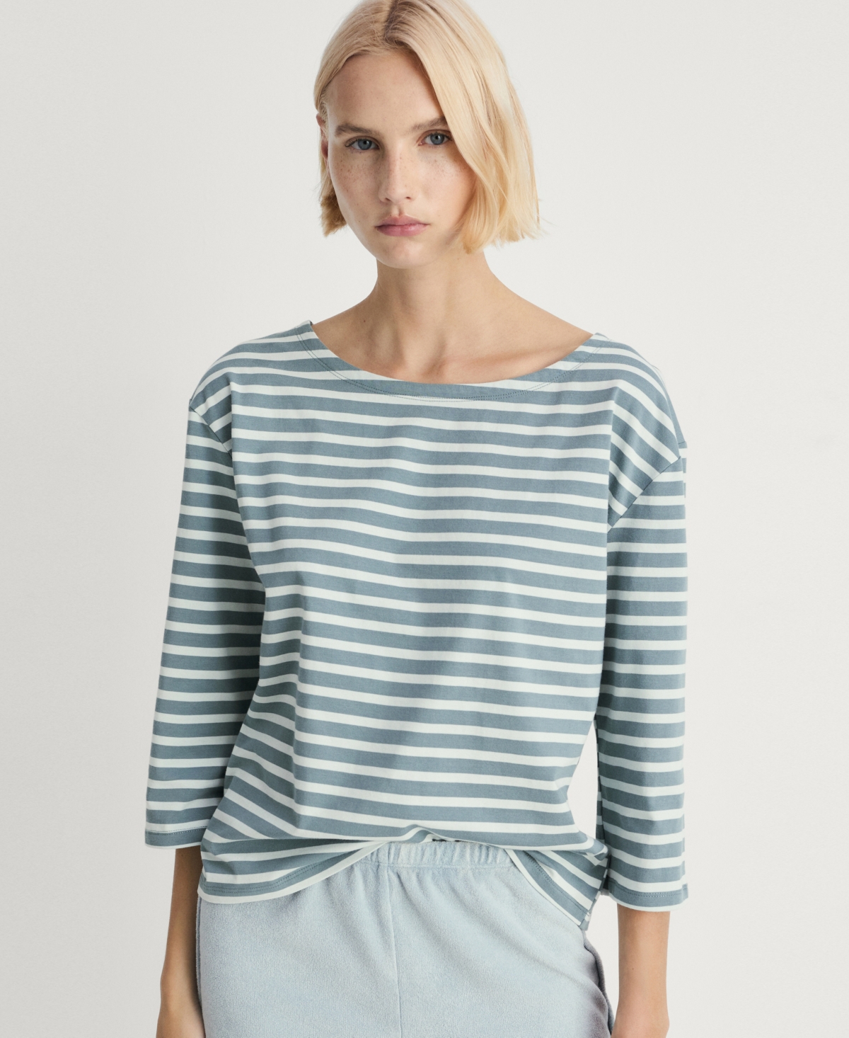 Women's Woven Cotton Striped T-Shirt - Green