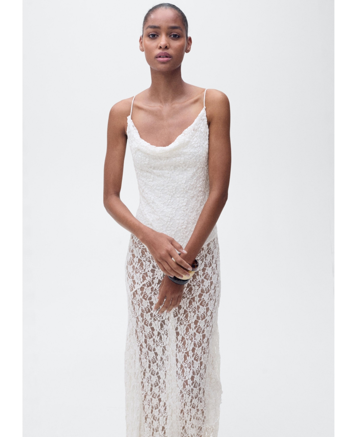 Women's Draped Neck Lace Dress - Off White