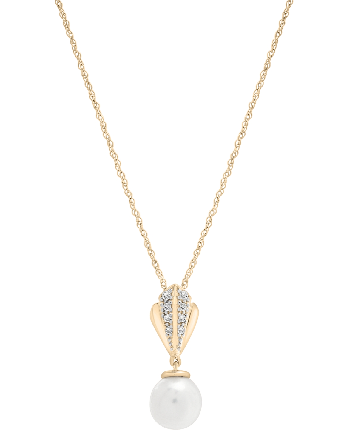 Cultured Freshwater Pearl (7mm) & Diamond (1/20 ct. t.w.) 18" Pendant Necklace in 10k Gold - Yellow