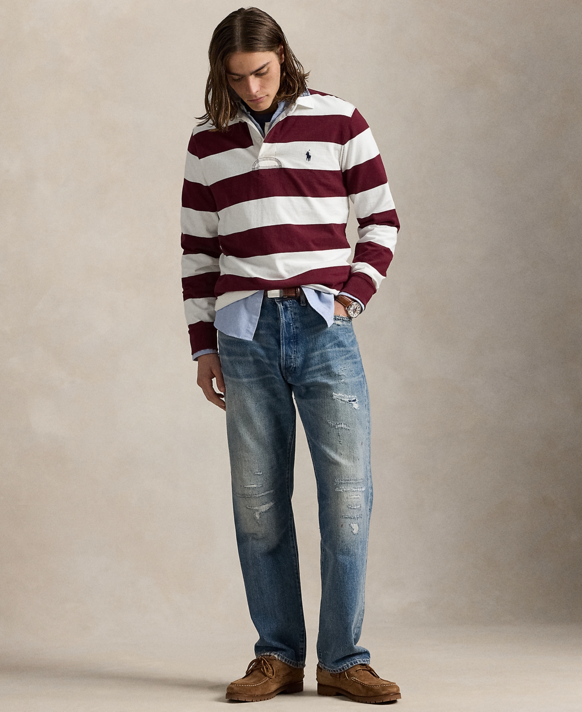 Polo Ralph Lauren Logo-embroidered Striped Cotton-jersey Polo Shirt In Burgundy