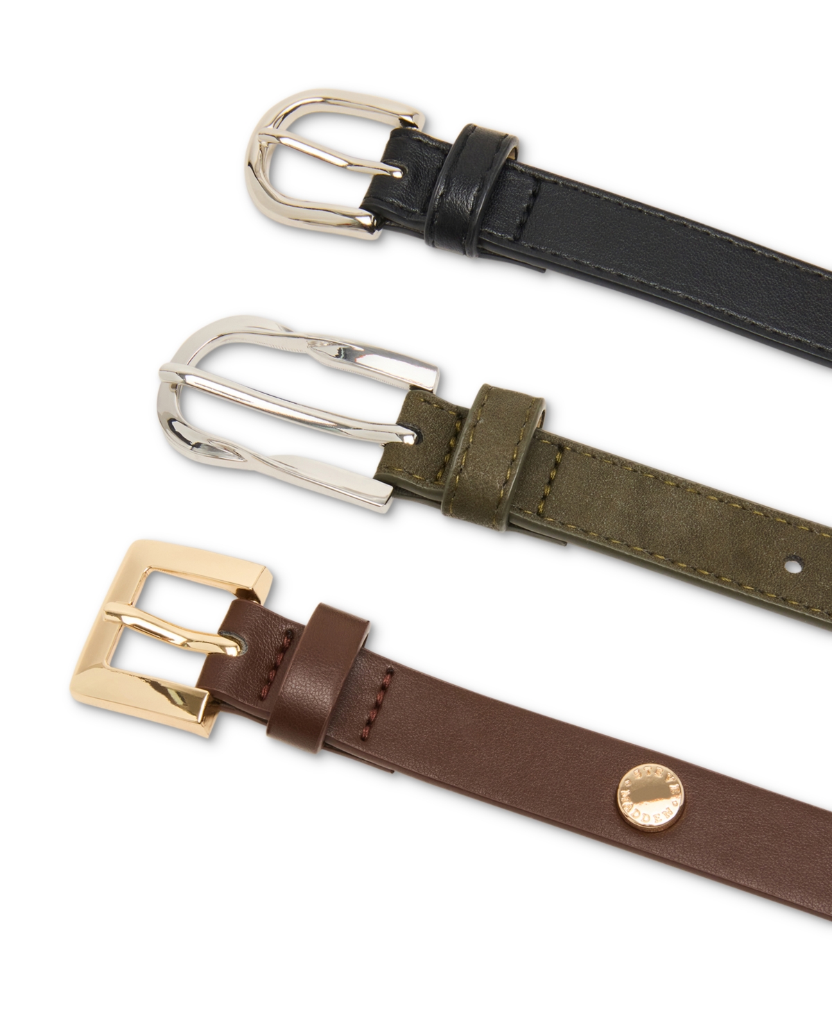 Steve Madden 0.78" Mixed Faux-leather Belts, Set Of 3 In Multi
