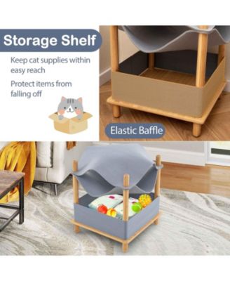 2-Tier Wooden Cat House with Semi-enclosed Condo and Removable Clothes