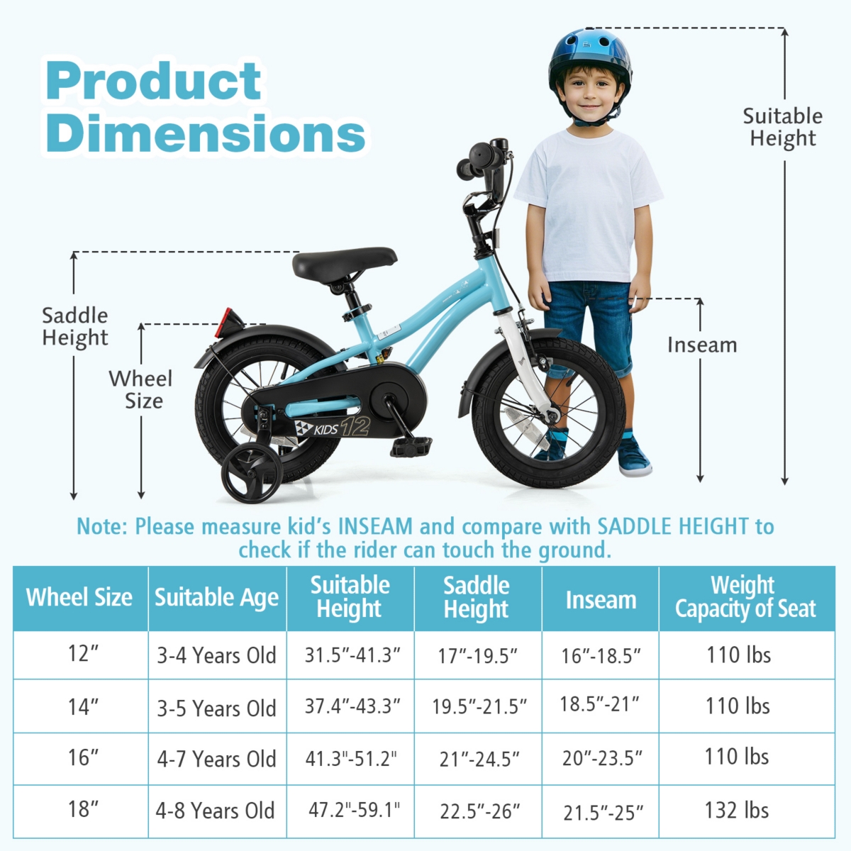 Kids Bike with Training Wheels for Older Children Adjustable Seat and Handlebar