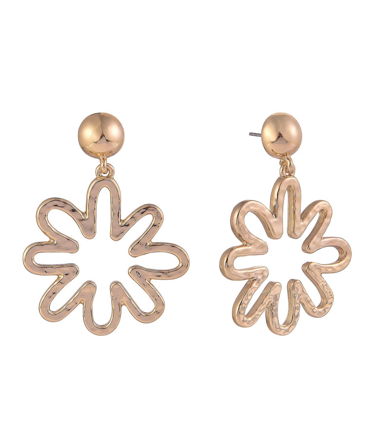 Gold Tone Cutout Flower Drop Earrings - Gold