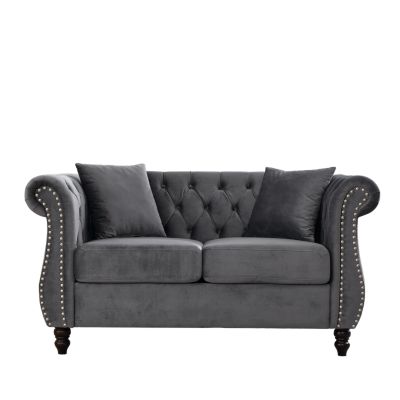 Chesterfield Velvet 2-Seater with Nailhead Accents