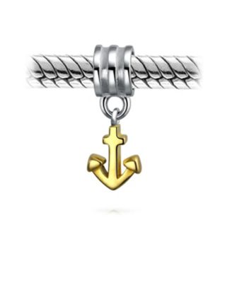 Блестящие ювелирные изделия, двухцветный морской Якорь для отдыха на лодке, бусина-шарм с золотым покрытием, Серебро 925 пробы, подходит для европейского браслета