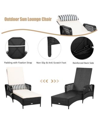 Adjustable Patio Rattan Lounge Chair Chaise Recliner w/ Cushion & Pillow