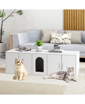 Cat Litter Box Enclosure for 2 Cats with Double Rooms and Sisal Scratching Mat