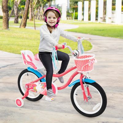 Girls Bike for 4-7 Years Old Kids Bike with Doll Seat and Training Wheels
