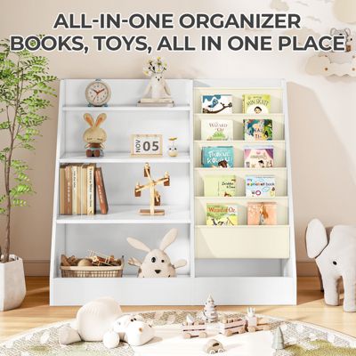 4-Tier Kids Bookshelf and Toy Storage Organizer with Anti-Tipping Kits for Safe