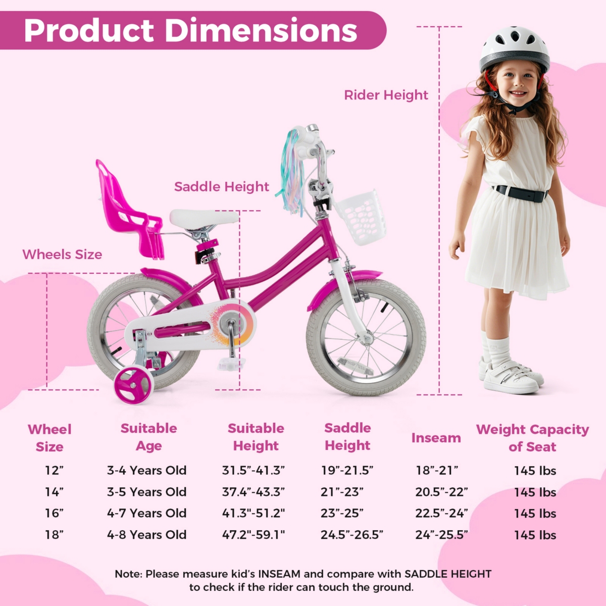 Kids Bicycle with Training Wheels and Front and Rear Brake System