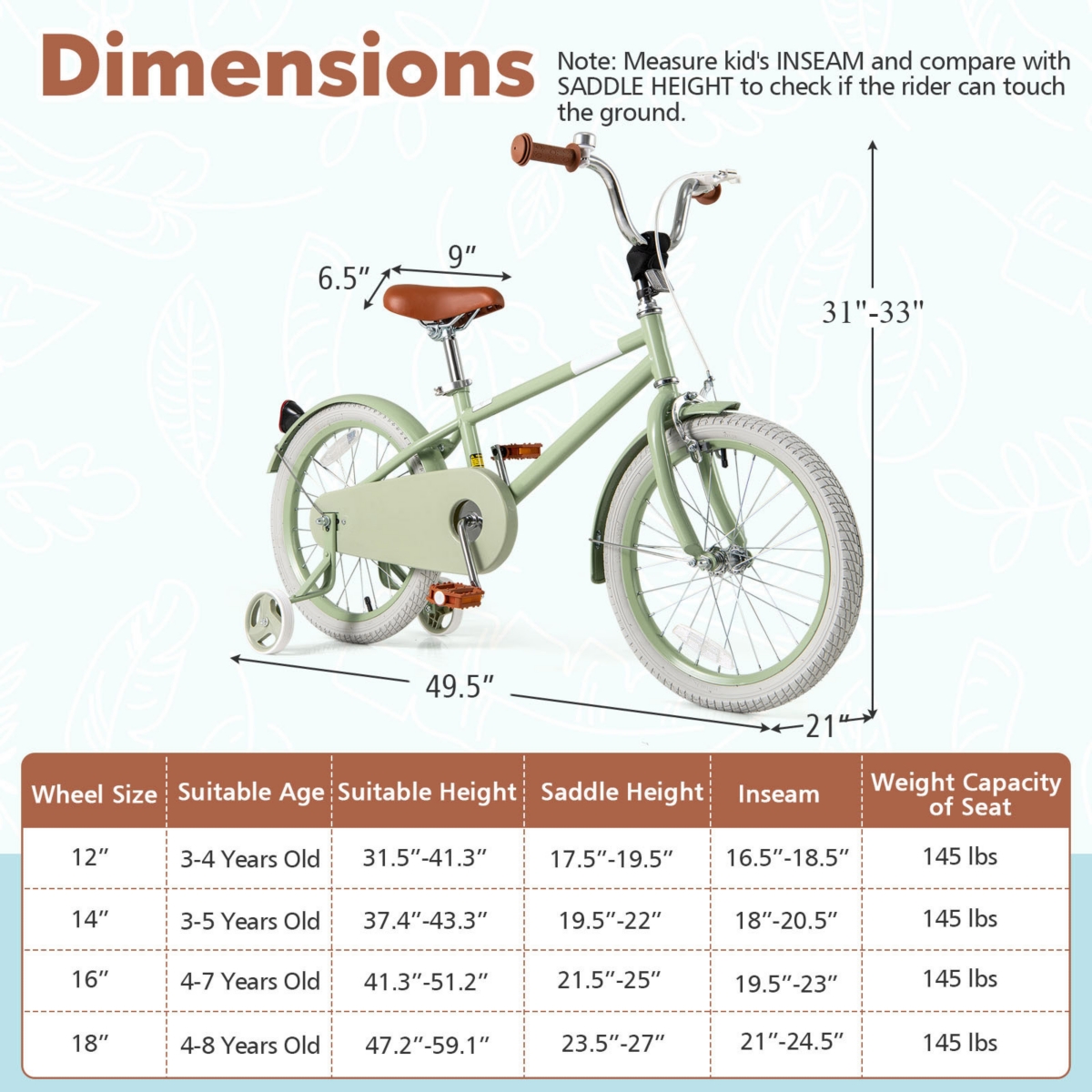 Kids Bike with Adjustable Handlebar Saddle for Growing Children