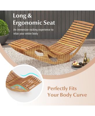 2PCS Outdoor Chaise Lounge w/ High Back Slatted Seat Stopper Outside Wood Rocker