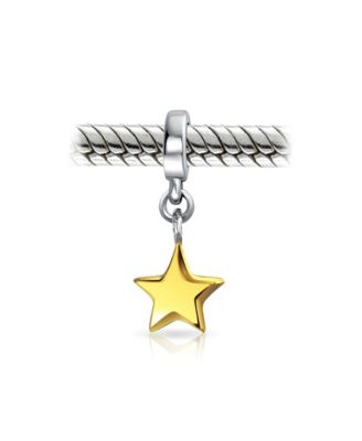 Блестящие ювелирные изделия, Патриотическая Небесная Звезда, Подвесной Шарм из бисера, Двухцветное позолоченное Серебро, подходит для европейских браслетов