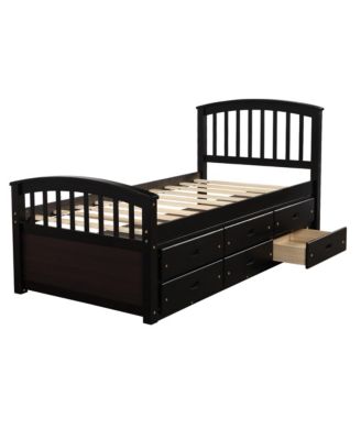 Twin Size Platform Storage Bed Solid Wood Bed With 6 Drawers