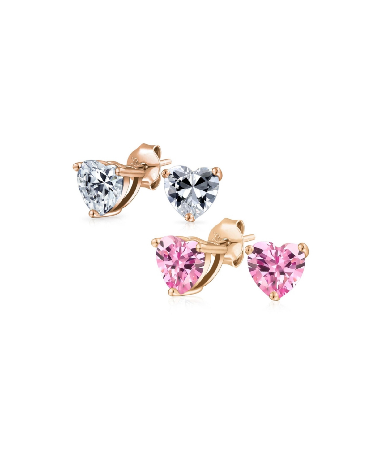 Set of 2 1CT Heart Shaped Cz Stud Earrings Rose Gold Plated Sterling Silver 7MM - Pink set