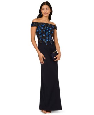 Adrianna Papell - Women's Beaded Off-The-Shoulder Column Dress