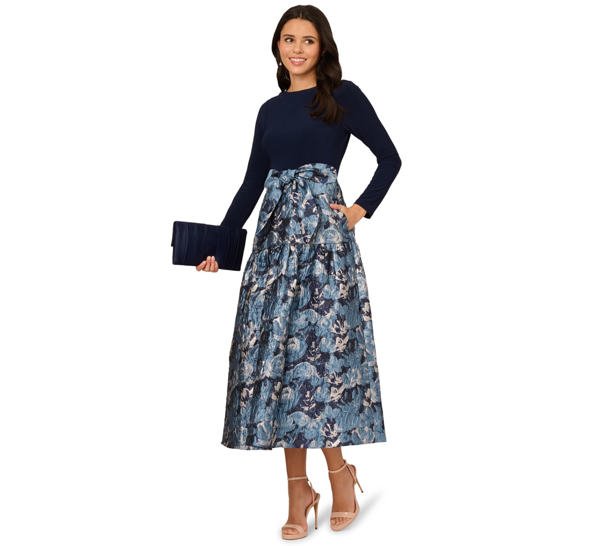 Women's Long-Sleeve Jacquard Ball Gown - Midnight Multi