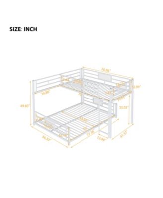 L-shaped Metal Twin over Full Size Bunk Bed, White