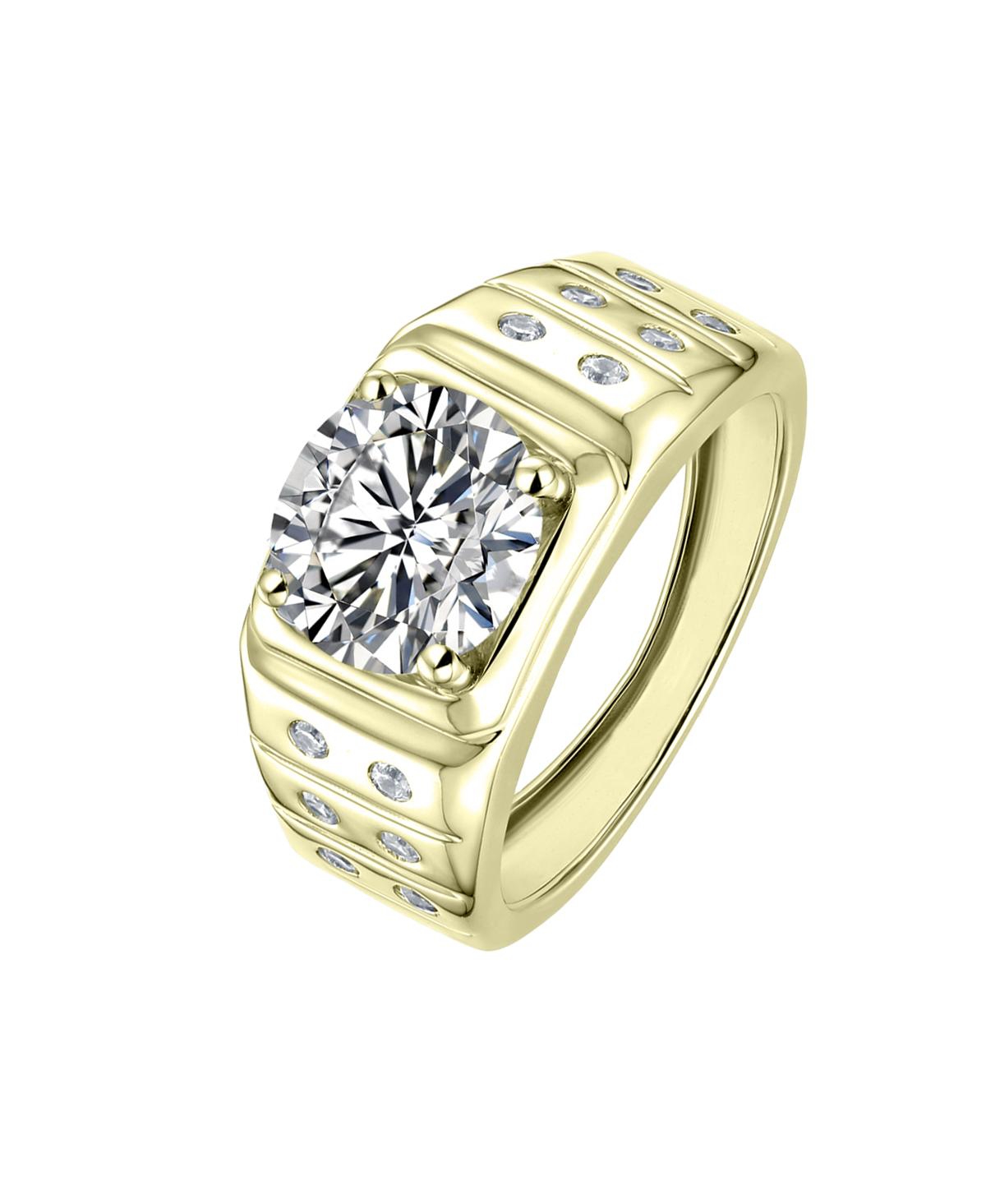 Men's Large Clear Cubic Zirconia with Smaller Accent Cz Adjustable Band Ring - Gold
