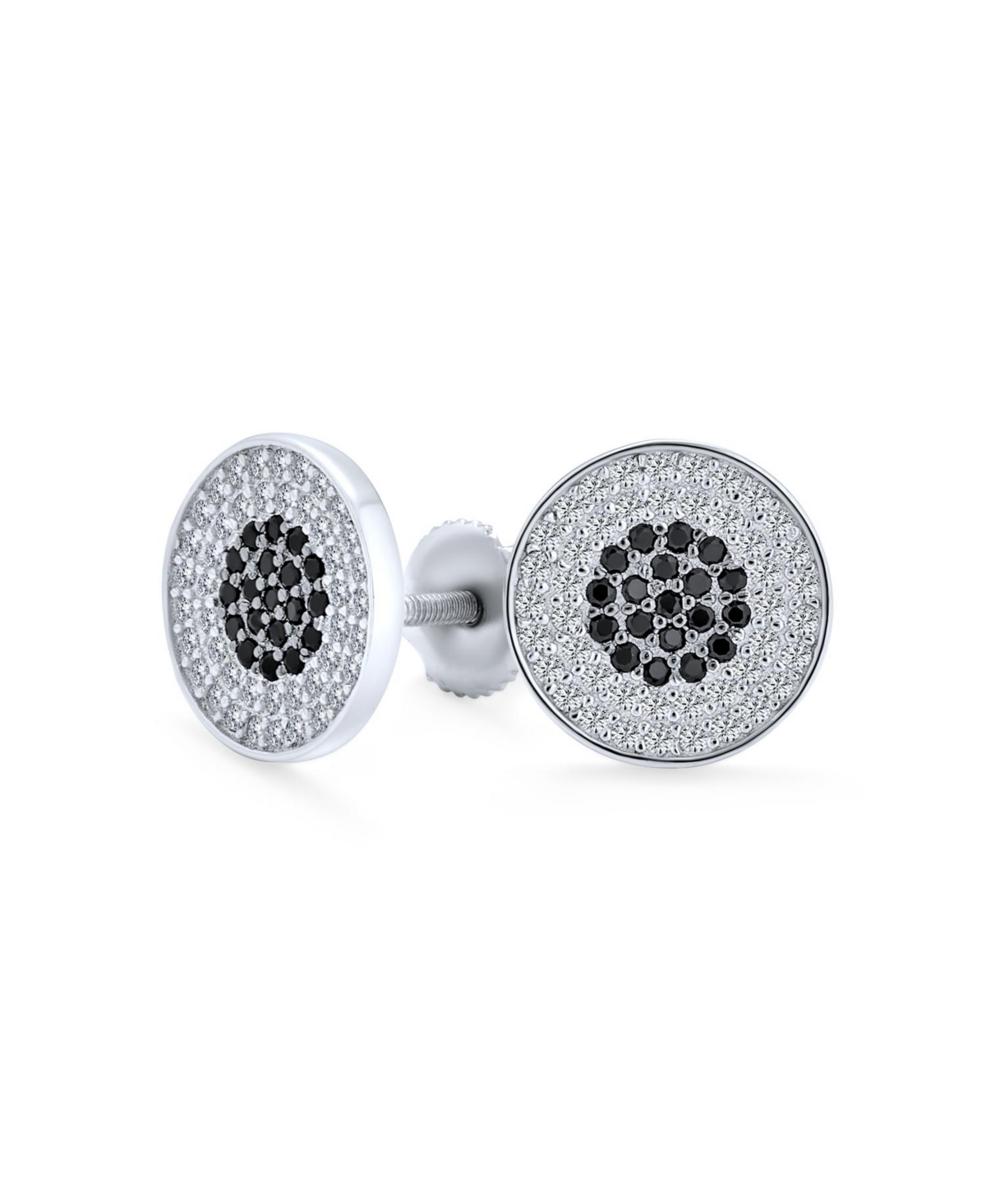Precision Target &#x2013; 11MM Black & White Cz Stud Earrings, Sterling Silver, Screw Backs - Two-tone