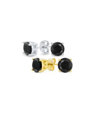 Set of 2 Round Solitaire CZ Cubic Zirconia Stud Earrings Gold Plated .925 Sterling Silver 5-10MM