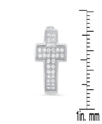 Women's Sterling Silver and Simulated Diamonds Cross Huggie Earrings
