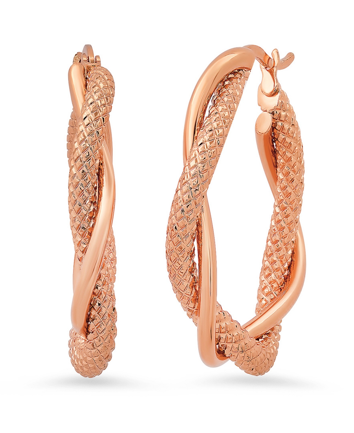 Women's Stainless Steel Twisted Double Layered Hoop Earrings - Silver