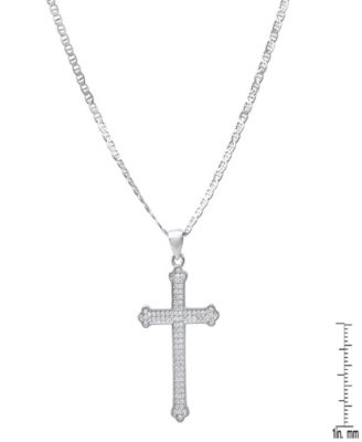 Men's Sterling Silver and Simulated Diamonds Cross Pendant Necklace