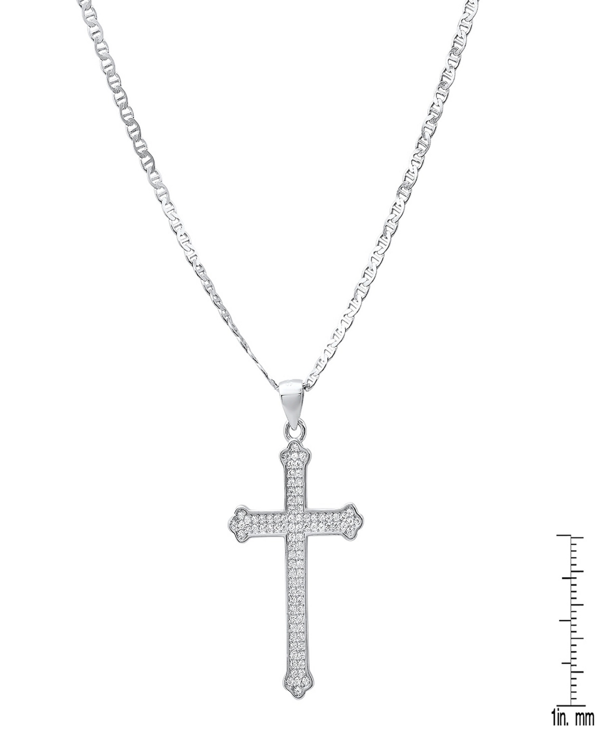 Steeltime Men's Sterling Silver And Simulated Diamonds Cross Pendant Necklace