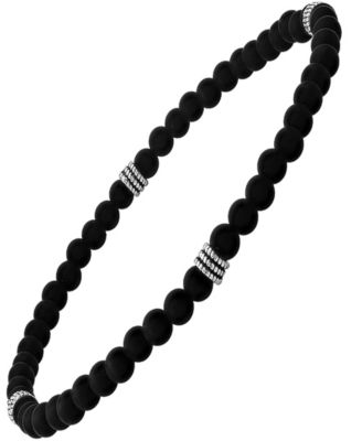Steeltime Men’s Sterling Silver and Black Lava Beaded Stretch Bracelet