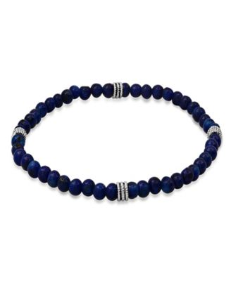 Steeltime Mens Sterling Silver and Blue Lapis Beaded Stretch Bracelet 14790₽