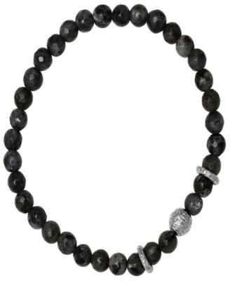 Steeltime Mens Sterling Silver and Gray Agate Beaded Stretch Bracelet 21690₽