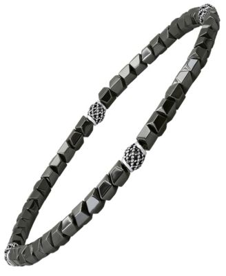 Steeltime Mens Sterling Silver and Hematite Beaded Stretch Bracelet 14790₽