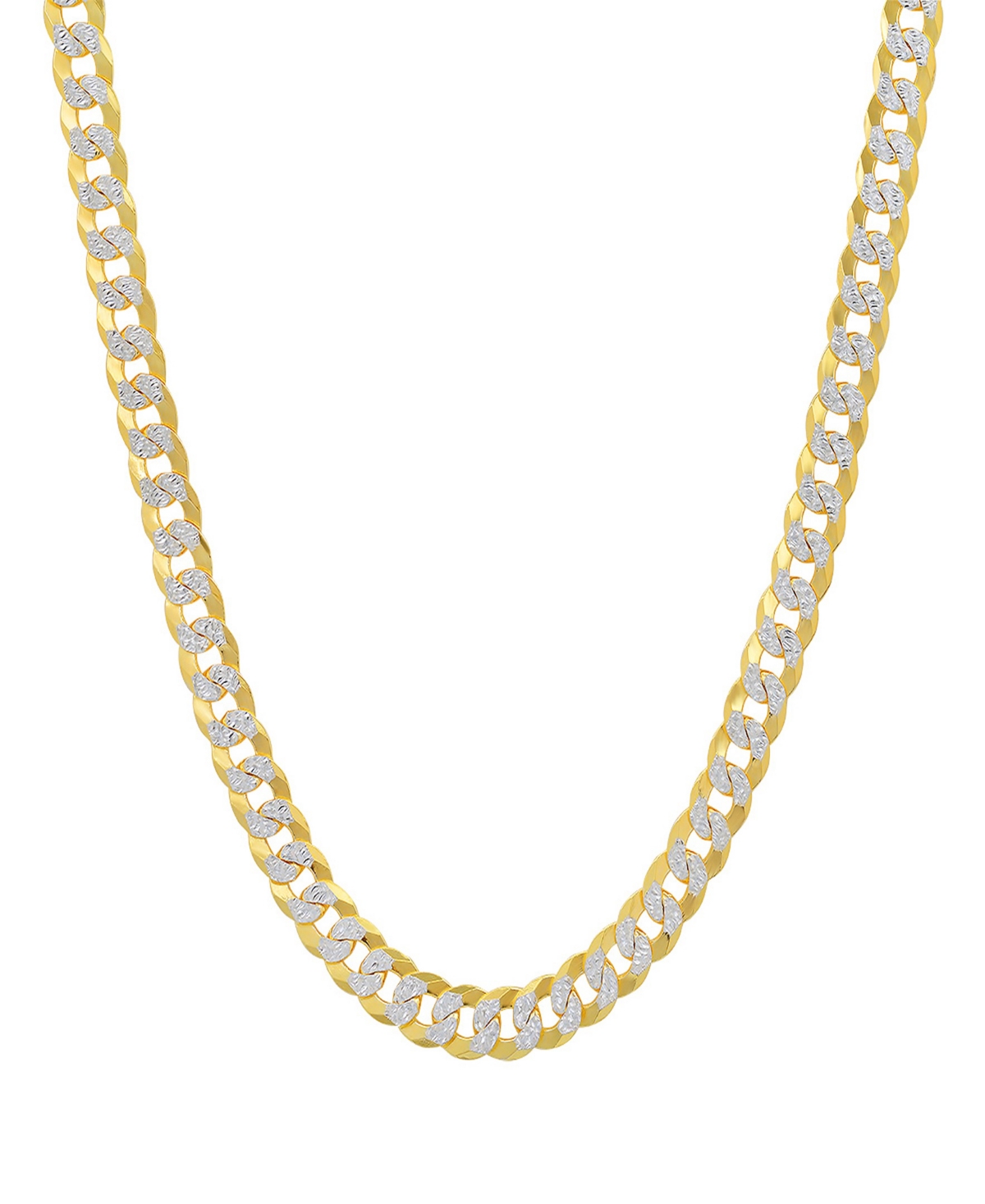 Unisex Sterling Silver and 18K Gold Plated Diamond Cut Curb Link Necklace - Two Tone
