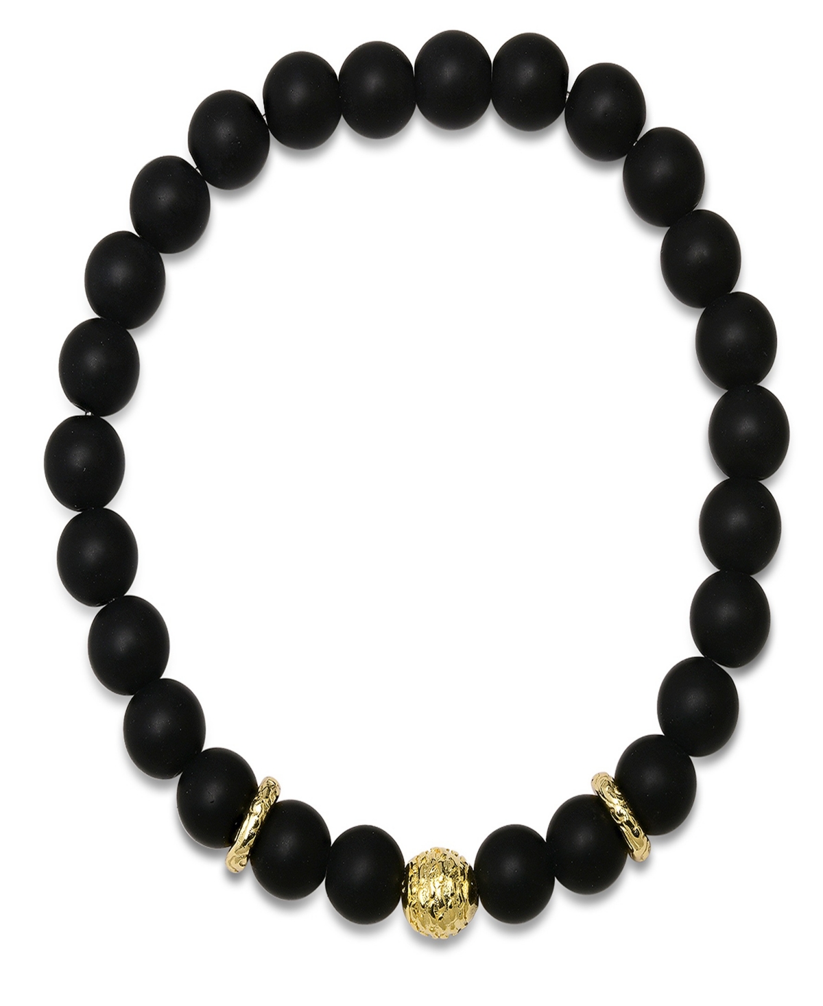 Men's 14K Gold Plated Sterling Silver and Black Lava Beaded Stretch Bracelet - Black