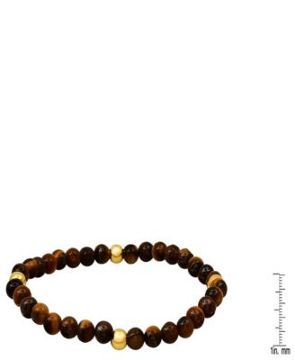 Men’s 14K Gold Plated Sterling Silver and Tiger Eye Beaded Stretch Bracelet