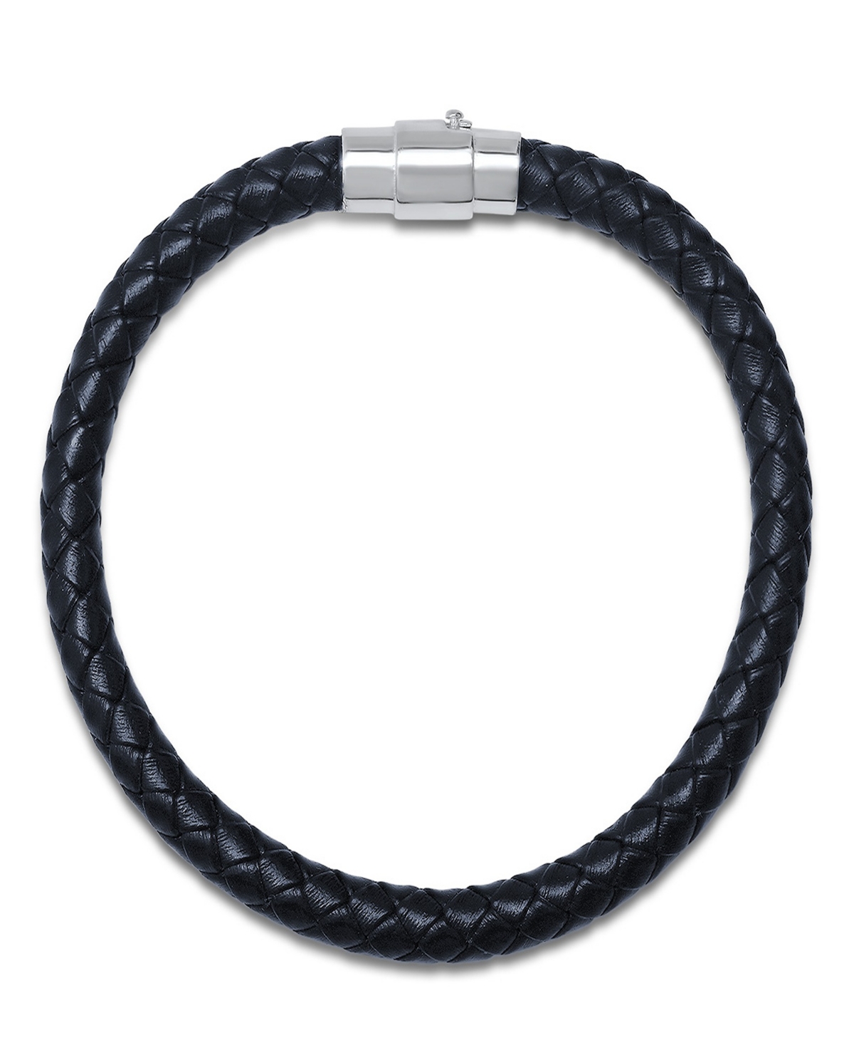 Men's Braided Leather and Sterling Silver Magnetic Clasp Bracelet. - Black