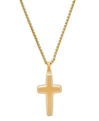 Steeltime Mens Stainless Steel and 18K Gold Plated Cross Pendant Necklace 15190₽