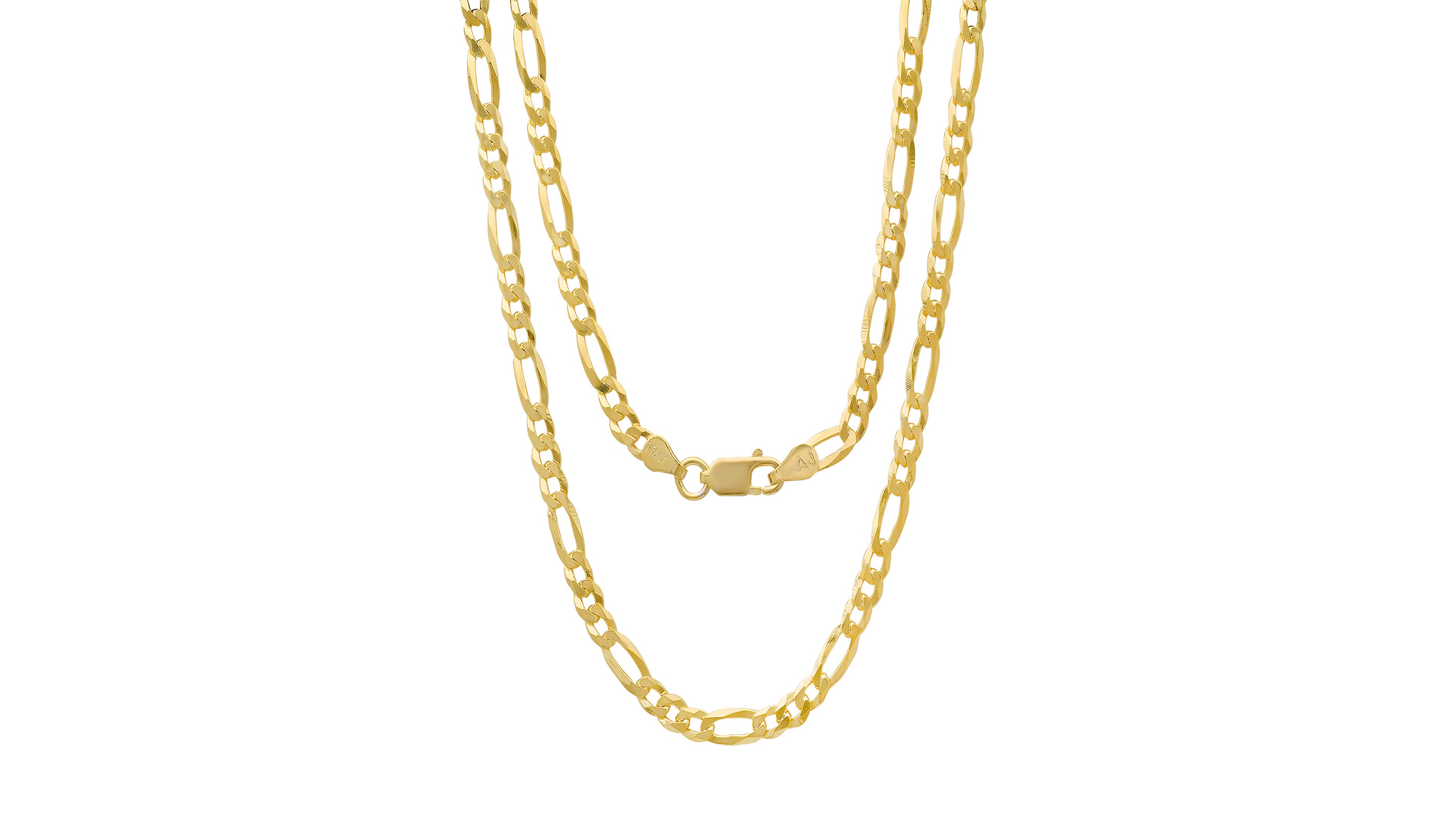 Steeltime Unisex 14K Gold Plated Figaro Superflat Necklace