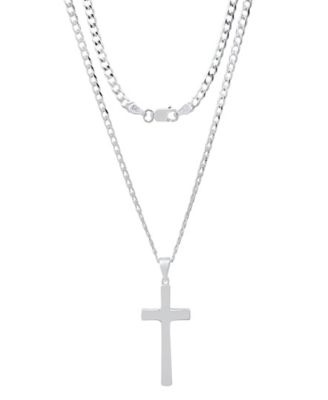 Steeltime Unisex Sterling Silver Cuban Superflat Chain and Cross Pendant Necklace 19390₽