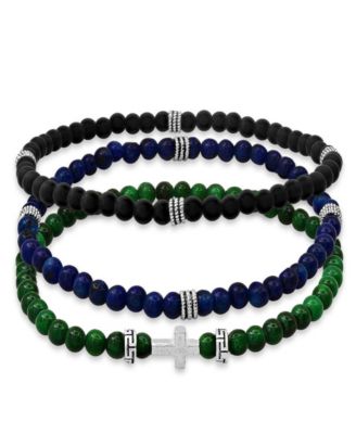 Steeltime Mens Sterling Silver Lapis Beaded Stretch Bracelet Set 31990₽