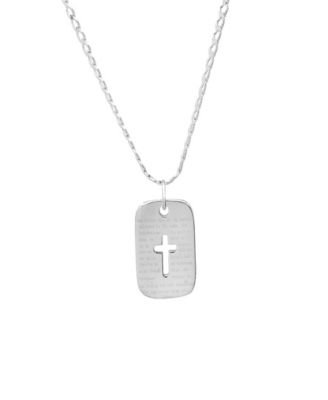 Men's Sterling Silver Cross Dog Tag Pendant Necklace